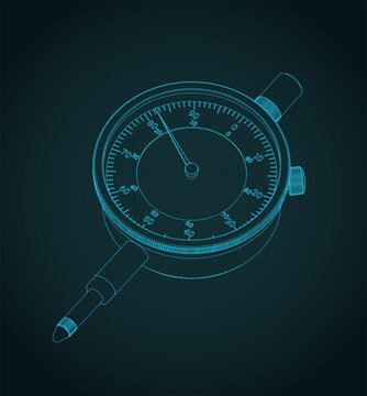 Dial indicator precision measuring tool isometric blueprint