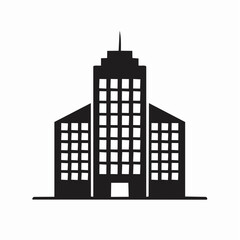 Obraz premium Corporate Building Silhouette Icon – Monochrome City Architecture Symbol
