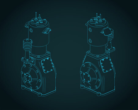 Industrial air compressor isometric blueprints