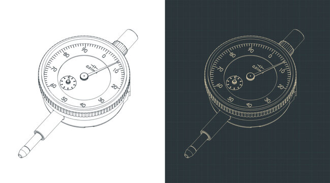 Precision diameter gauge technical isometric drawings