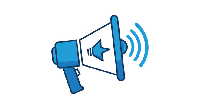 Blue Megaphone Icon with Sound Waves - Announcement, Alert, News, Promotion