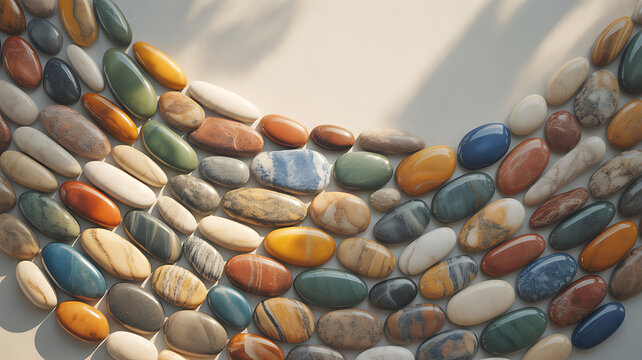 Colorful polished stones arranged in a pattern emphasizing advanced technology and cyber security