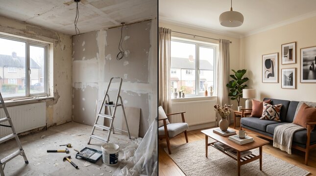 Home Renovation Before and After: Dilapidated Room Transformed into Cozy Living Space