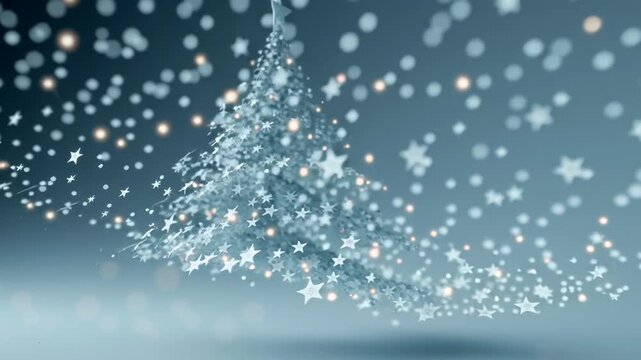 Christmas tree white star sparkle holiday winter bokeh abstract festive glowing Christmas tree made of white sparkling stars
