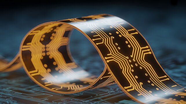 Flexible Printed Circuit Board (FPC) Close-Up &ndash; Modern Electronics Technology Background