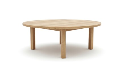 Fototapeta premium A rounded hexagonal wooden table with four tapered legs on a white background