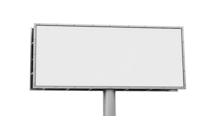 Fototapeta premium A blank white rectangular billboard with a thin metal frame and a short cylindrical post
