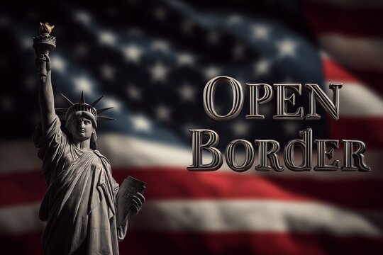 Open Border American flag statue of liberty