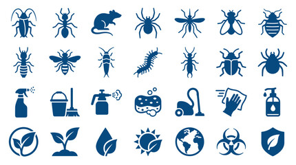 Pest control and cleaning icons set for extermination services and household hygiene solutions © Iconique Studio