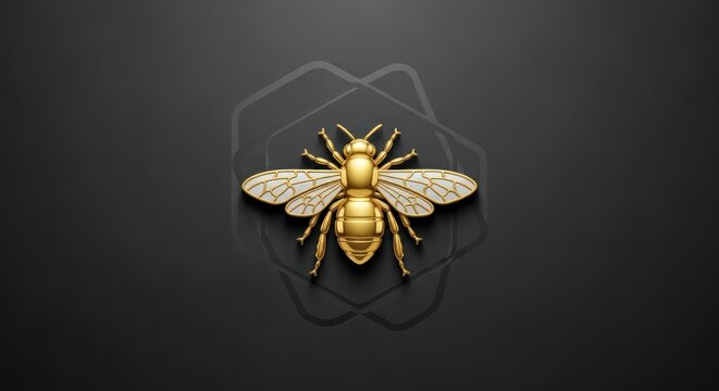 Golden Bee Emblem on Dark Background - Luxury Symbol