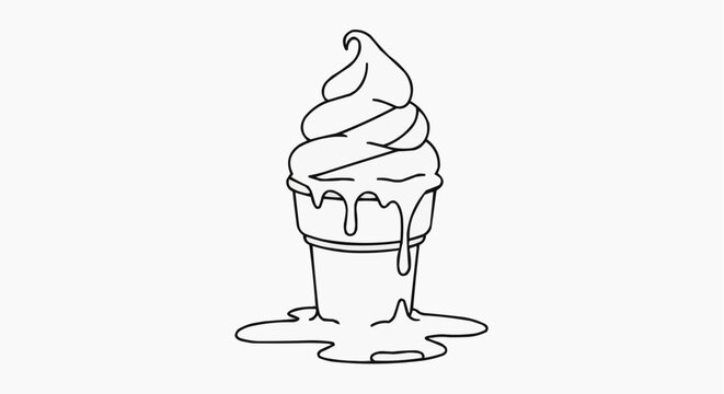 A melting ice cream cone dripping with creamy goodness. This monochrome illustration captures the simple joy of a sweet treat