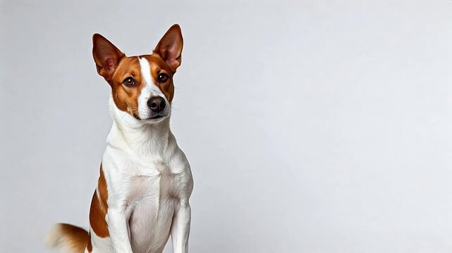 Dog raising paw on white background