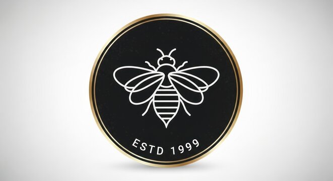 Minimalist Bee Logo Design with Golden Circle Border and Established Date