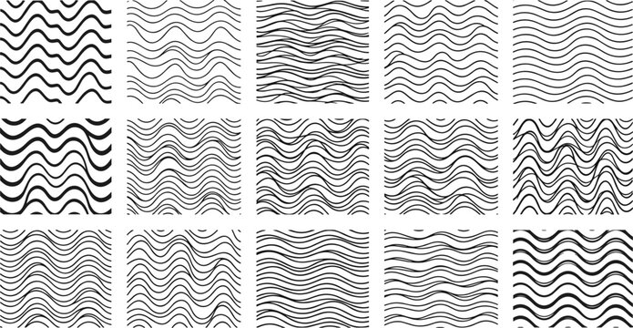 Abstract wavy line patterns set with flowing curves dynamic minimal vector collection seamless backgrounds design pack