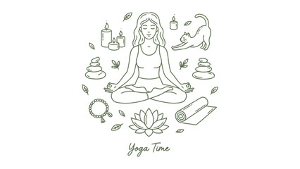 Fototapeta premium Yoga wellness doodle icon set hand drawn vector illustration