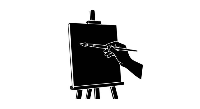 Hand Painting on Canvas with Brush.