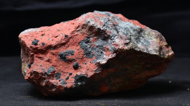 Vibrant red cinnabar mineral specimen with rich vermilion hues and dark mineral inclusions