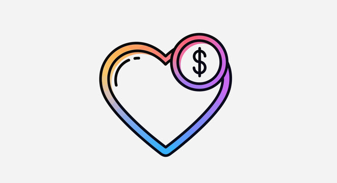 Colorful heart icon with dollar sign representing financial support and online monetization concepts