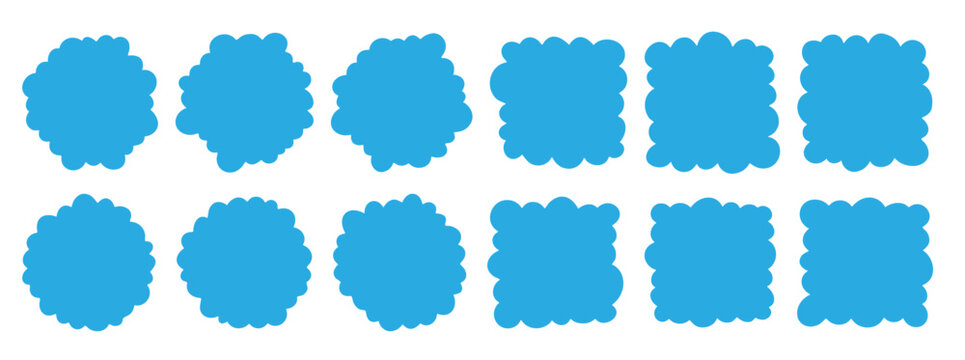 Fluffy thought bubble label shape with cloud outline, playful cartoon frame for comics, speech elements and fun design