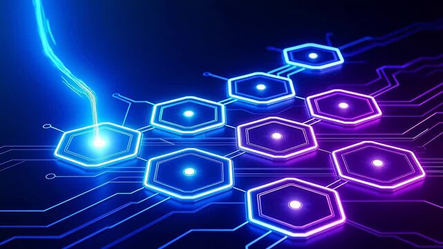 Abstract glowing hexagonal circuit pattern