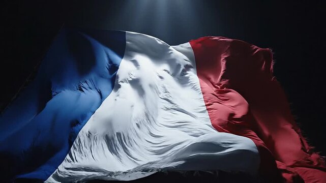Cinematic Waving Flag of France with Dramatic Top Lighting