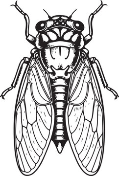 Detailed Symmetrical Sketch of a TransparentWinged Cicada Arthropod Anatomy