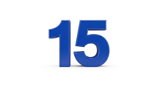 A large blue number 15 on a white background