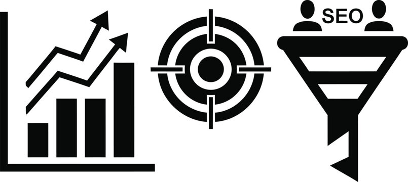 SEO growth and business success target vector illustration with rising graph and dartboard