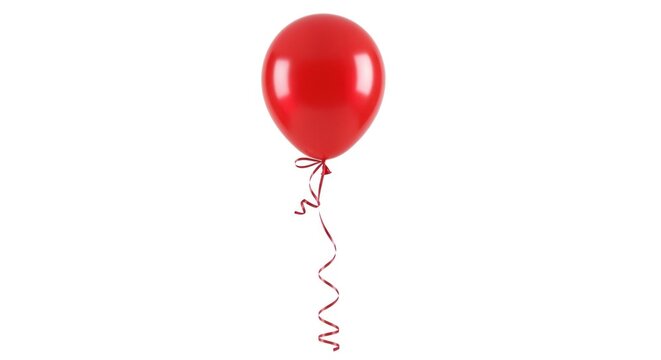 A shiny red helium-filled party balloon floats with a curly red ribbon