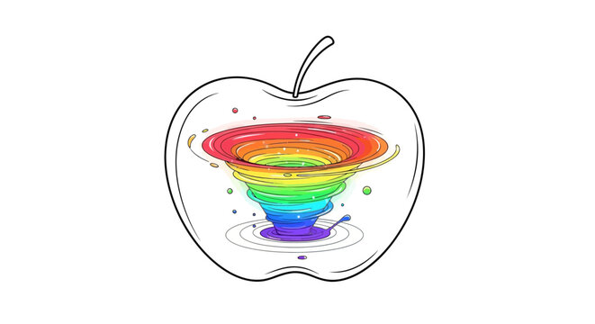 Vibrant rainbow vortex contained within a transparent apple outline symbolizing healthy energy