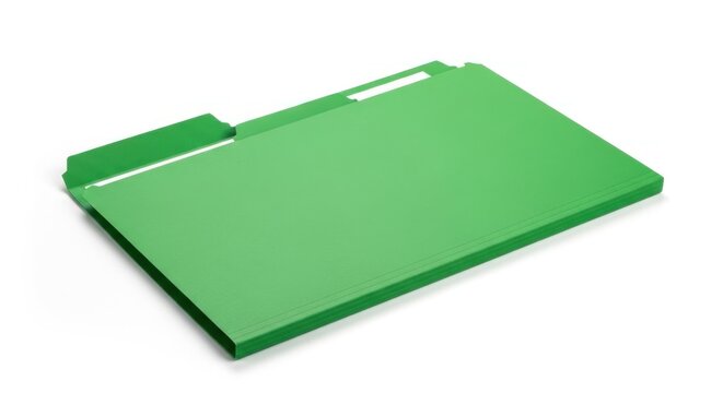 A green rectangular object with a tab on the left side and a cutout on the top right corner