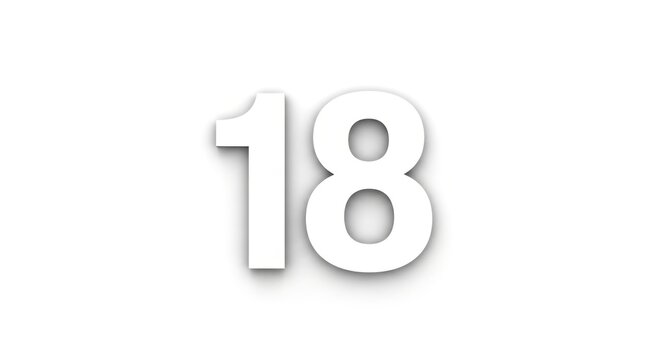 A large white number eighteen on a solid white background with subtle shading
