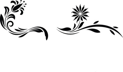Obraz premium Elegant floral swirl ornaments in black silhouette style for decorative design and artistic embellishment