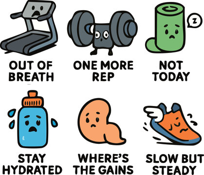 Adobe IllusFunny Fitness Equipment Characters Vector Set Illustrationtrator Artwork