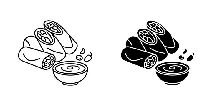 Spring roll icon line and glyph style, asian food and appetizer, crispy fried dish, lumpia or nem menu item, delicious snack, vietnamese cuisine classic meal vector.