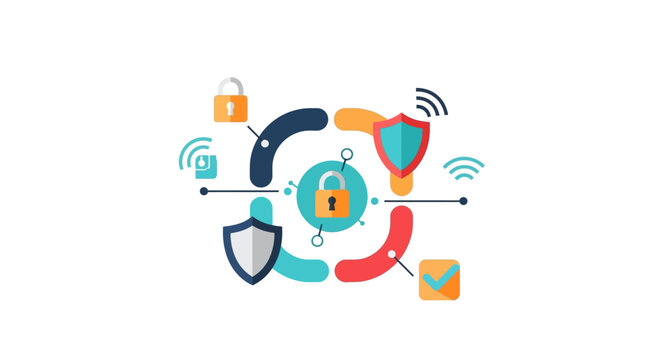 Digital security icons and symbols.
