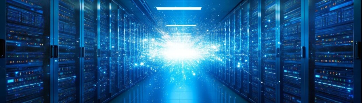 Secure server room environment with advanced technology and cooling systems high tech, server room showcasing robust infrastructure and efficient cooling solutions.