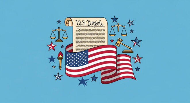 Law day celebration kit with gavel and constitution scroll vector