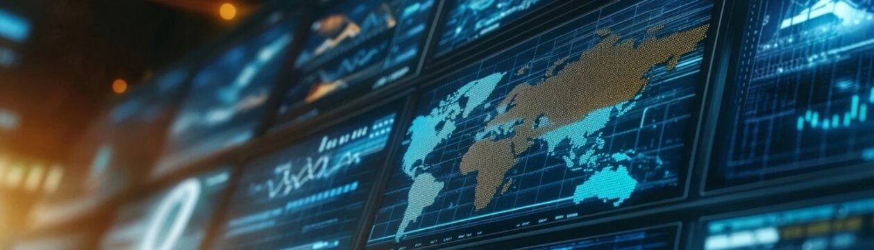 Digital world map displayed on wall composed entirely of binary code streams, global map rendered with cascading binary digits on a modern wall.