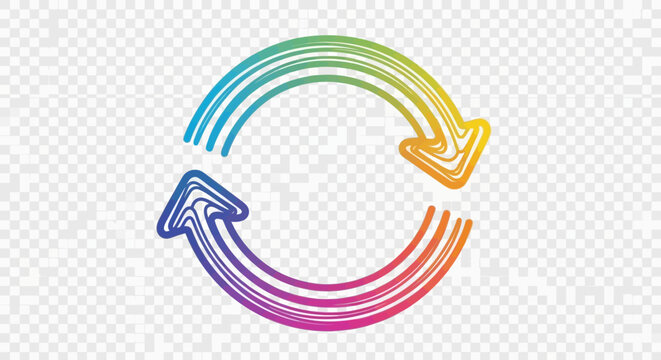 Vibrant hand-drawn rainbow gradient refresh arrow cycle symbol depicting continuous motion