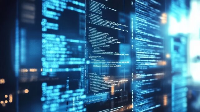 Programming on computer screen displaying lines of code software development concept.