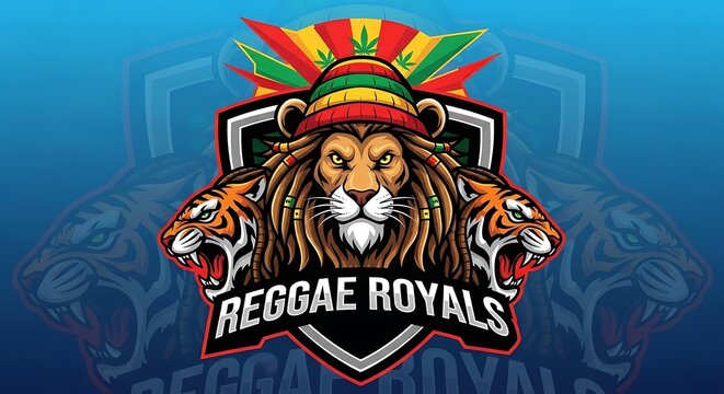 Reggae Royals Lion and Tiger Mascot Logo with Rasta Hat.