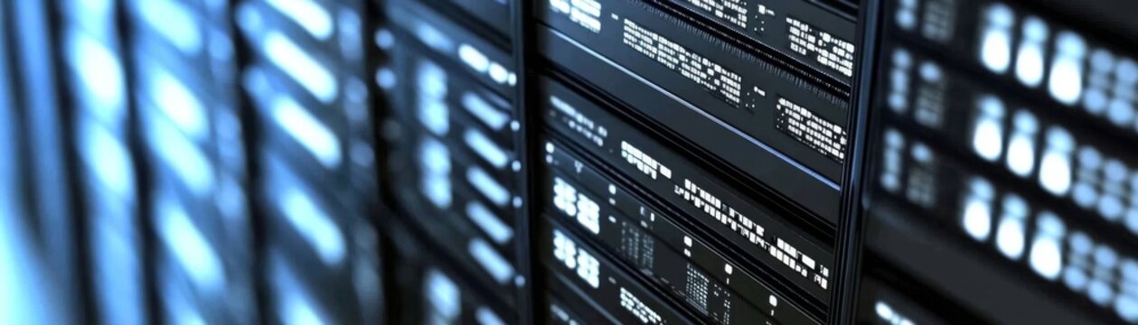 Vast digital information displayed on modern computer screen data analytics and technology concept.