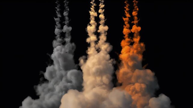 Set of fire and smoke rocket particle effect three version level element for 3d rendering include alpha path.