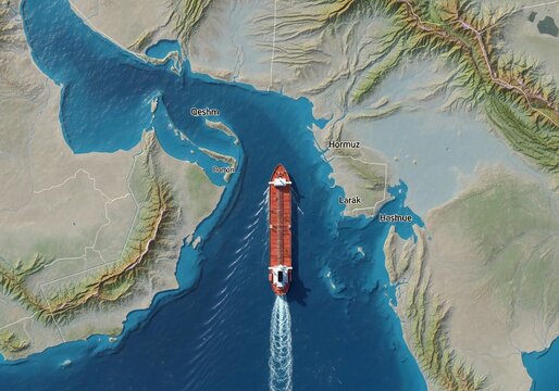 Oil tanker ship passing through Strait of Hormuz