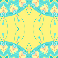 Obraz premium Light tropical breeze kaleidoscopic ornamental design in orange creme, canary, teal, aquamarine
