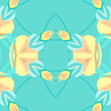 Light tropical breeze symmetry decorative motif in orange creme, canary, teal, aquamarine