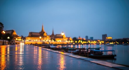 Fototapeta premium Grand Palace and Wat Arun at Night, Bangkok, Thailand.