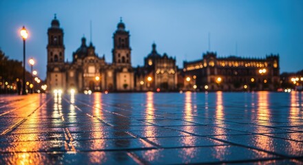 Obraz premium Metropolitan Cathedral of Mexico City at Dusk After Rain.