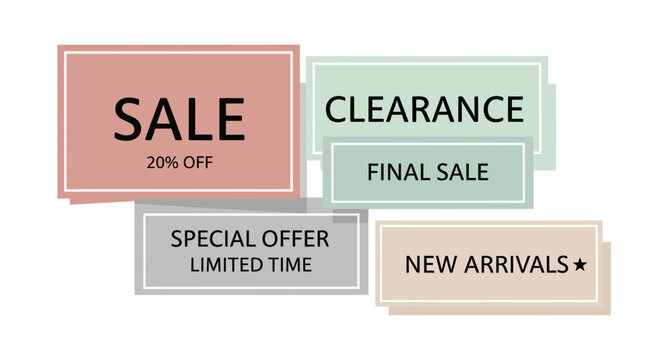 Sale and clearance graphics with promotional text for commercial purposes